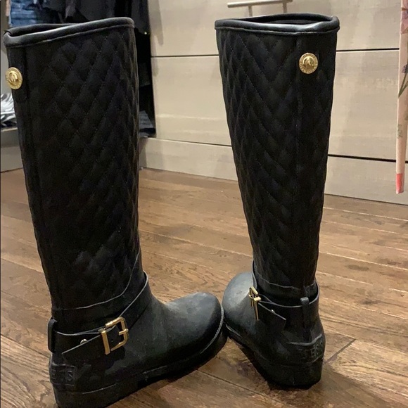 black quilted rain boots